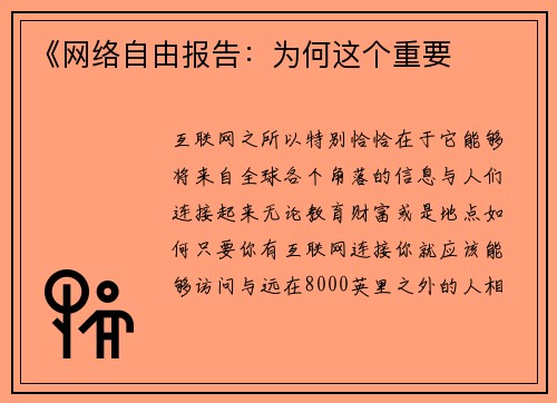 《网络自由报告：为何这个重要 